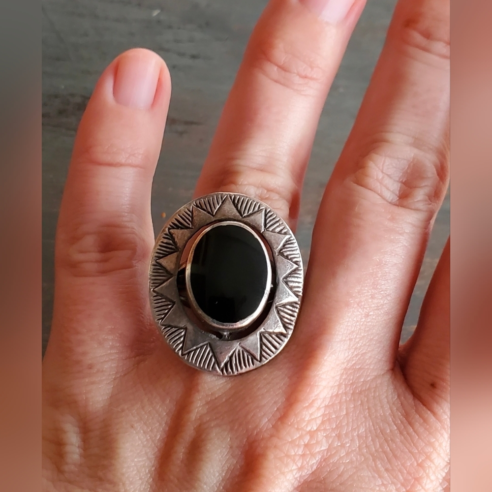 Sterling Silver And Onyx Ring